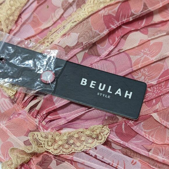 Beulah Pink Lace Ruffle Mini Dress Puff Sleeve Coquette Kawaii Womens Small - Picture 3 of 7